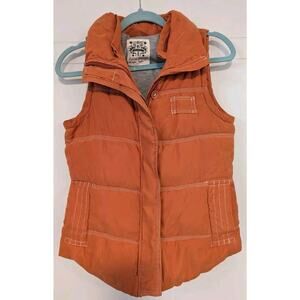 Bele Coco Women's L Puffer Vest Orange Quilted Pockets Full Zip Outdoor Preppy